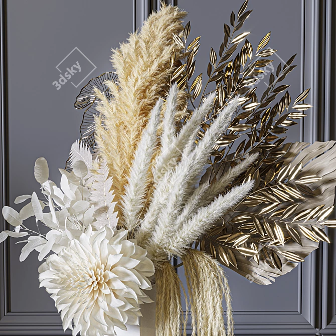 Pampas Gold Leaves Bouquet Set 3D model image 10