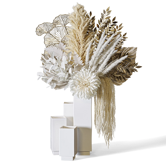 Pampas Gold Leaves Bouquet Set 3D model image 12