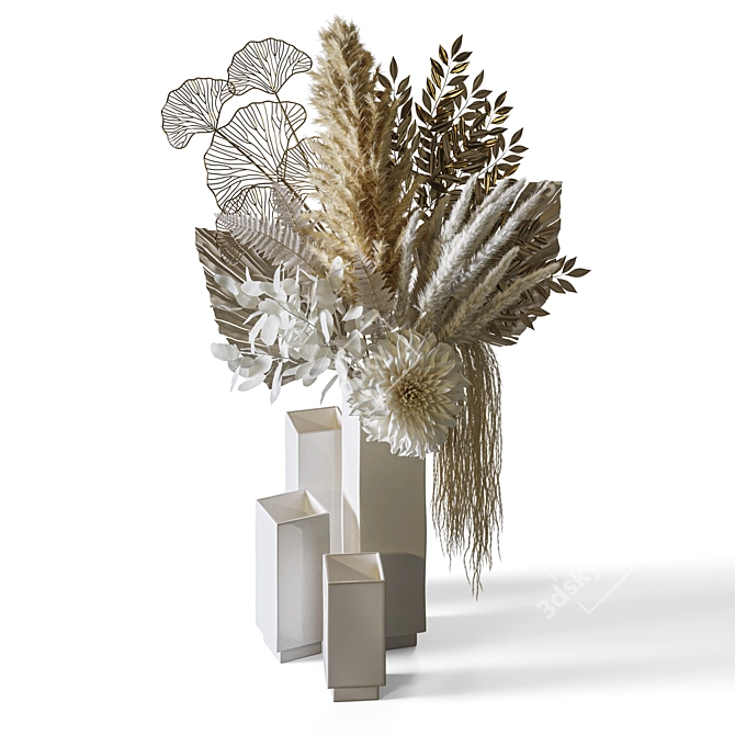 Pampas Gold Leaves Bouquet Set 3D model image 14