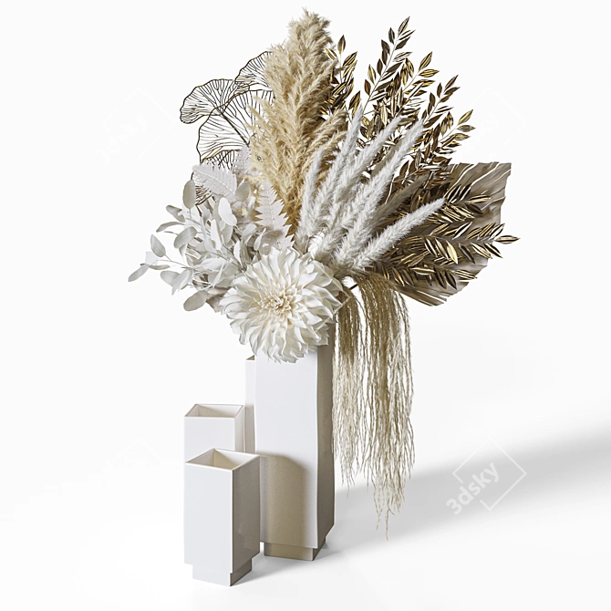 Pampas Gold Leaves Bouquet Set 3D model image 15