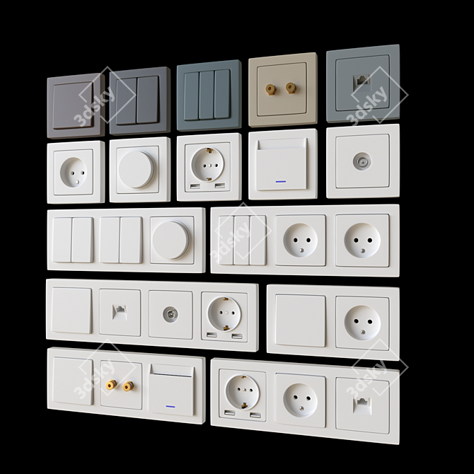 Schneider Electric Socket & Switch Set 3D model image 1