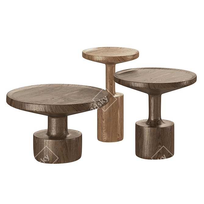 Modern Wooden Coffee Tables Set 3D model image 1