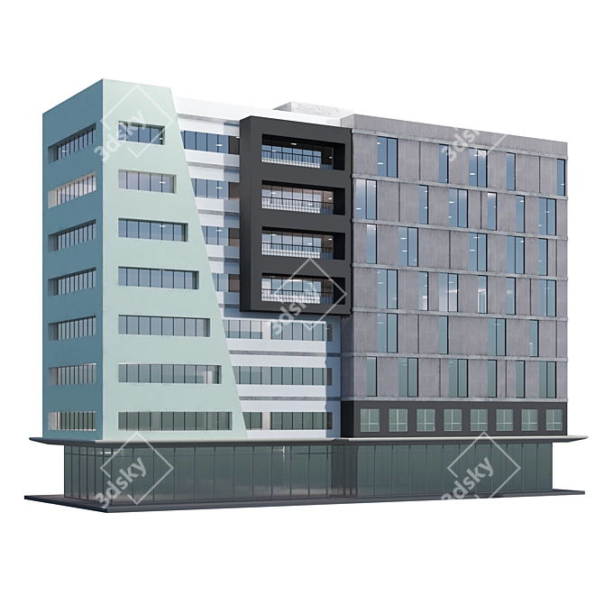 Modern Apartment Building 3D Model 3D model image 1