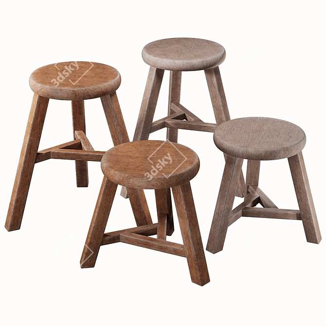 Versatile Wood Stools Collection 3D model image 1