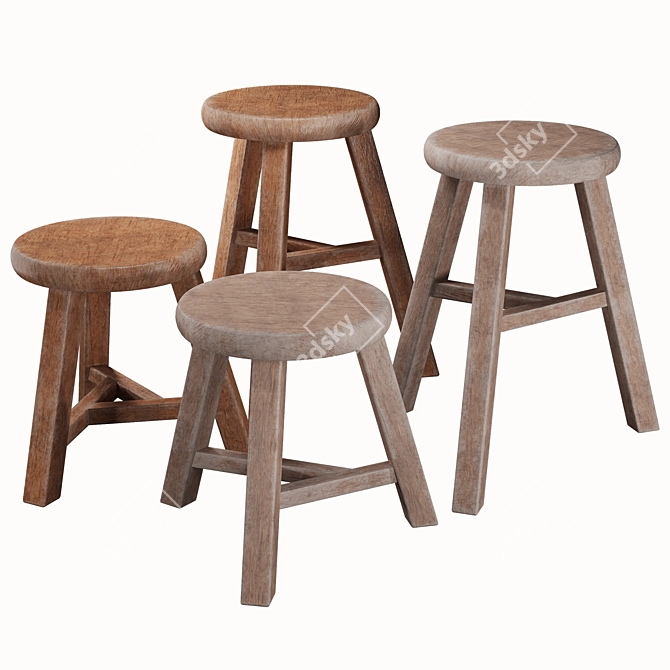 Versatile Wood Stools Collection 3D model image 2