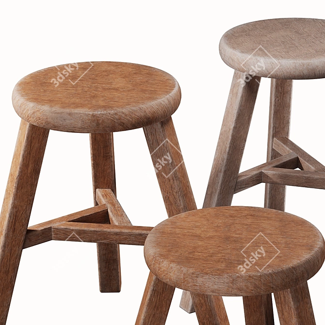 Versatile Wood Stools Collection 3D model image 3