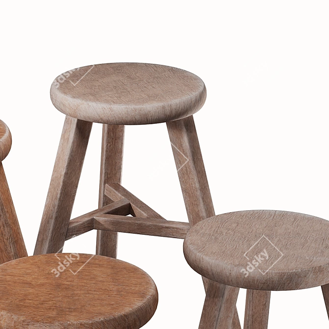 Versatile Wood Stools Collection 3D model image 4