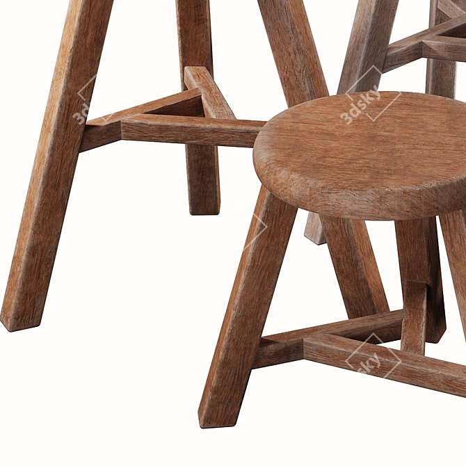 Versatile Wood Stools Collection 3D model image 5