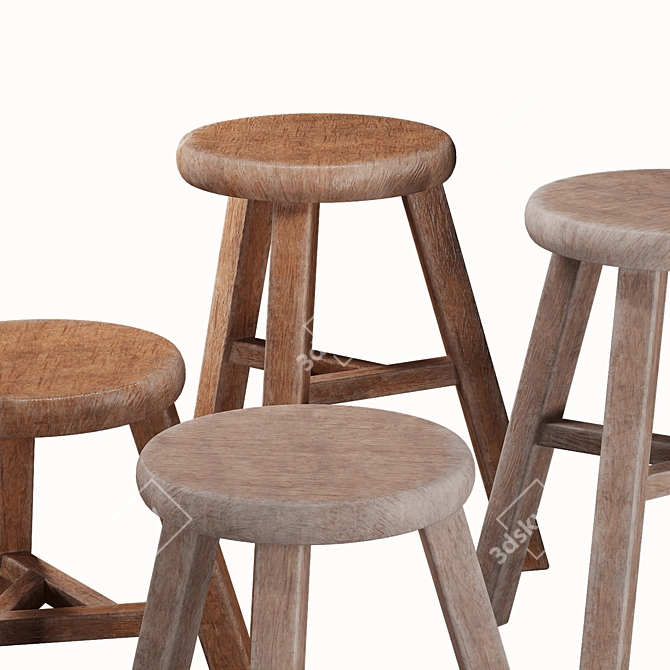 Versatile Wood Stools Collection 3D model image 6