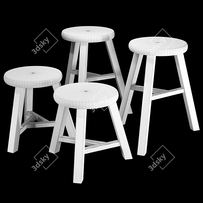 Versatile Wood Stools Collection 3D model image 7