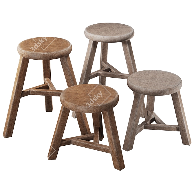 Versatile Wood Stools Collection 3D model image 8