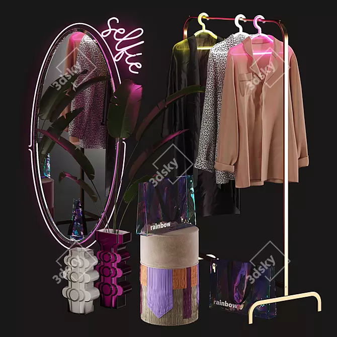 LED Clothes Hanger & Pouf Set 3D model image 1