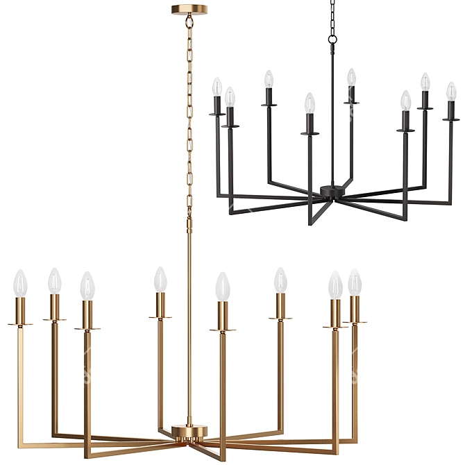 Mid-Century Minimalist Brass Chandelier 3D model image 6