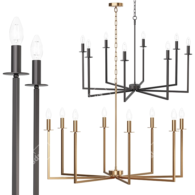 Mid-Century Minimalist Brass Chandelier 3D model image 7