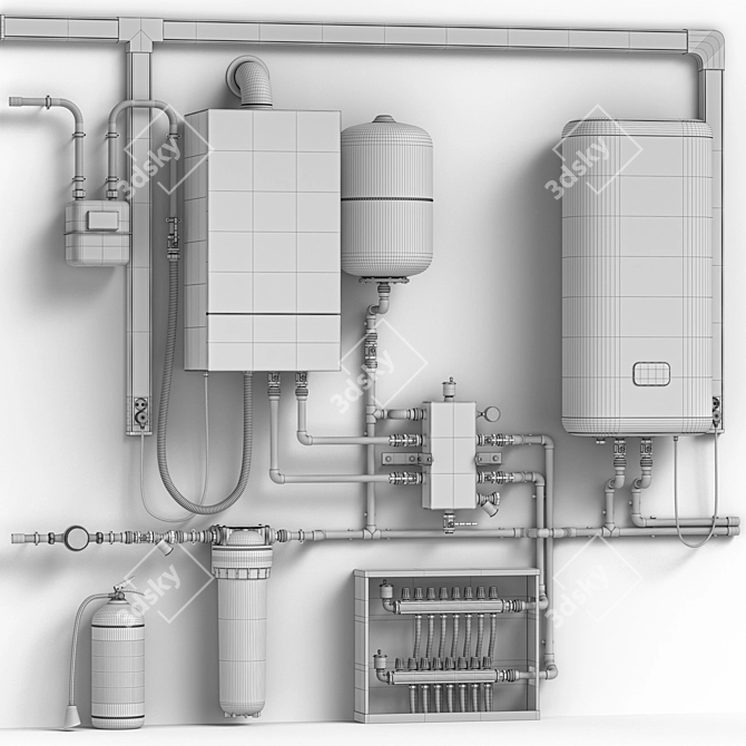 Home Gas Boiler Setup Model 3D model image 6