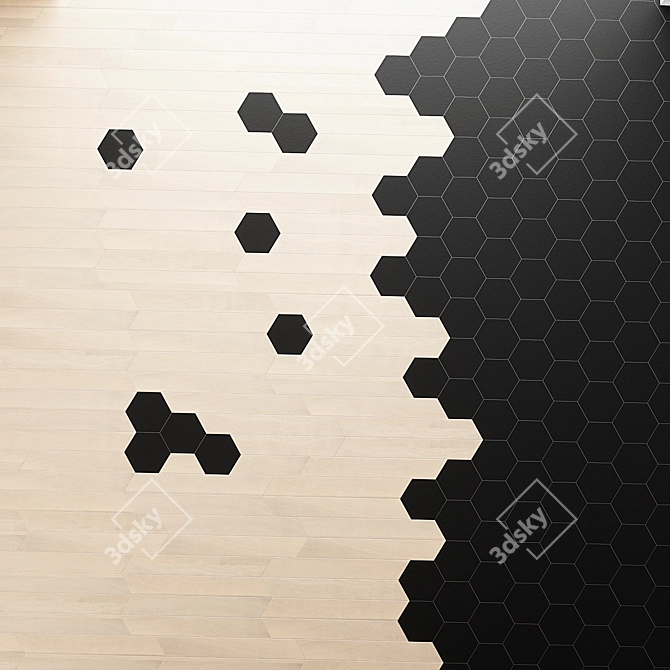 Designer Floor Tiles, 60° Angle 3D model image 2