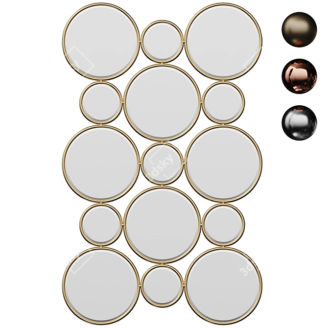 Gold Circles Wall Mirror 91x56cm 3D model image 1