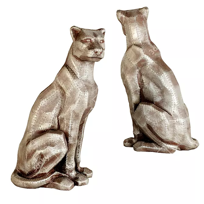 Copper Sitting Cat Figurine 3D model image 1