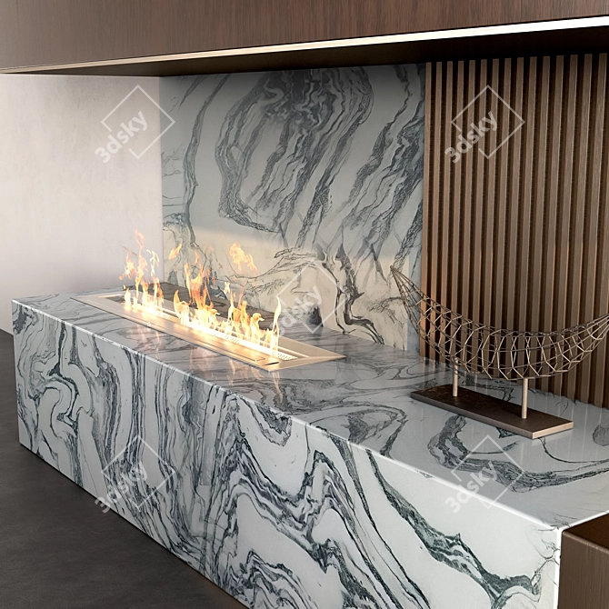 Elegant Cipollino Marble Fireplace Ensemble 3D model image 2