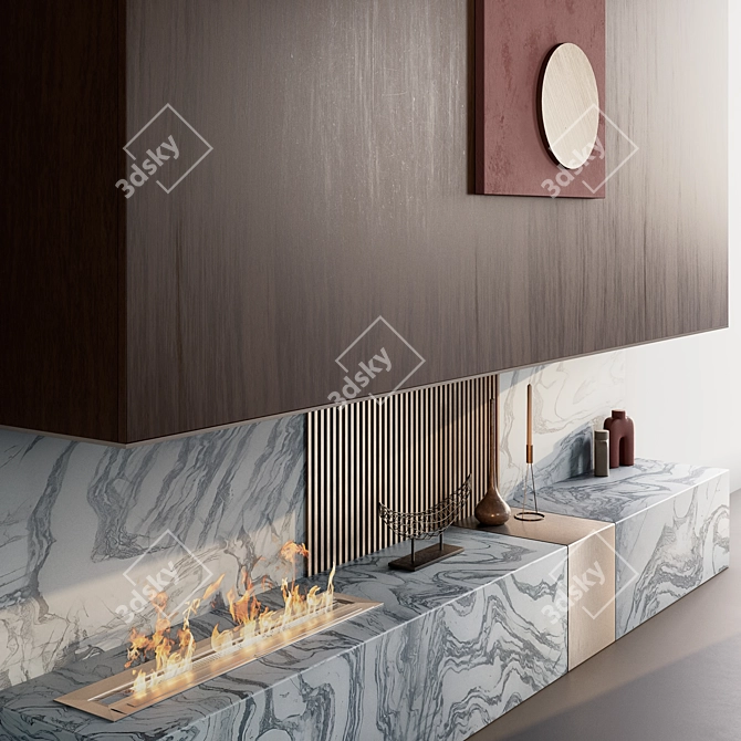 Elegant Cipollino Marble Fireplace Ensemble 3D model image 4