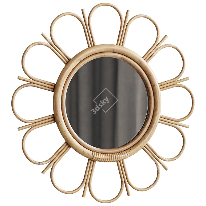 Natural Rattan Cane Mirror Elegance 3D model image 1