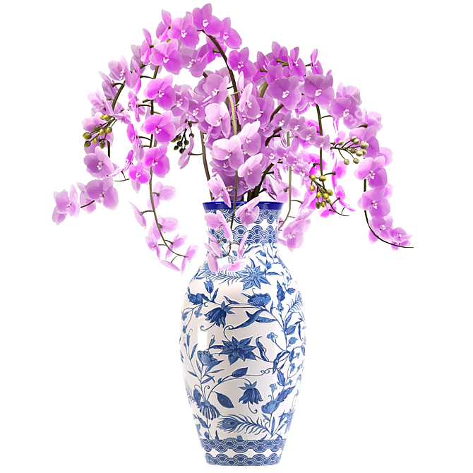 Elegant Orchid Bouquet with Vase 3D model image 1