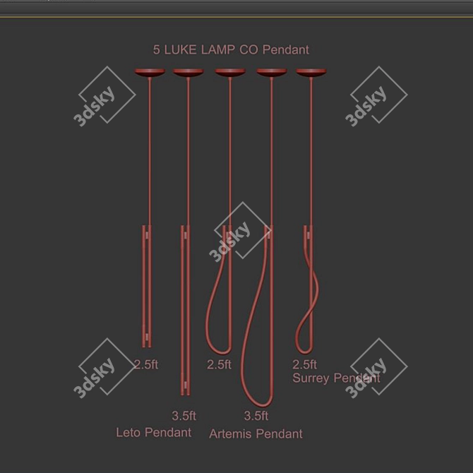 5 LED Pendant Lamps Set 3D model image 4