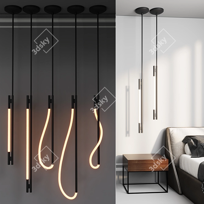 5 LED Pendant Lamps Set 3D model image 5