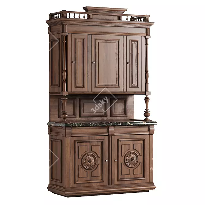 Italian Carved Wooden Cupboard 3D model image 2