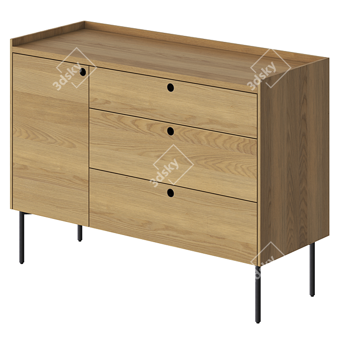 Sleek Vray Credenza: 1 Door, 3 Drawers 3D model image 1