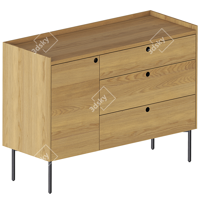 Sleek Vray Credenza: 1 Door, 3 Drawers 3D model image 2