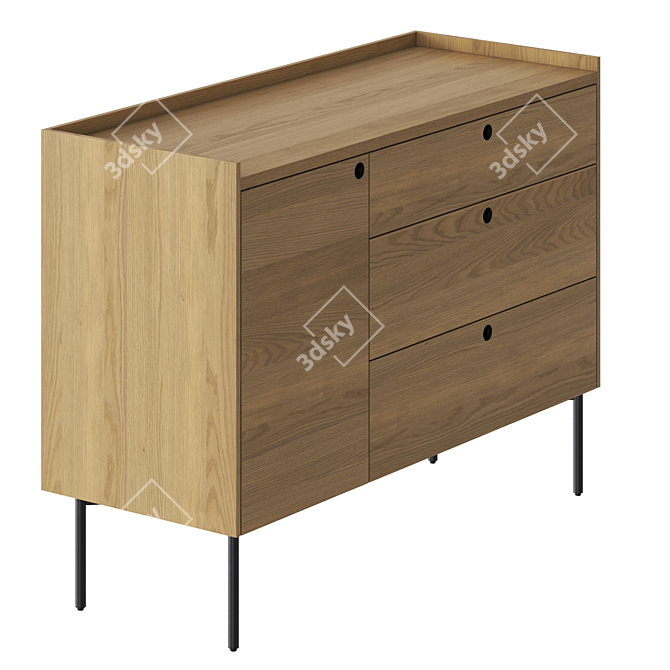 Sleek Vray Credenza: 1 Door, 3 Drawers 3D model image 3