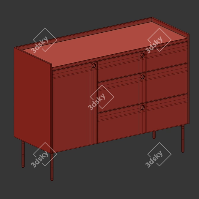 Sleek Vray Credenza: 1 Door, 3 Drawers 3D model image 4