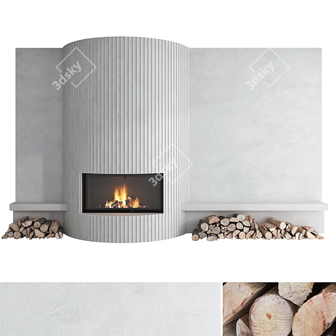 Impressive 3D Fireplace Wall Set 3D model image 1