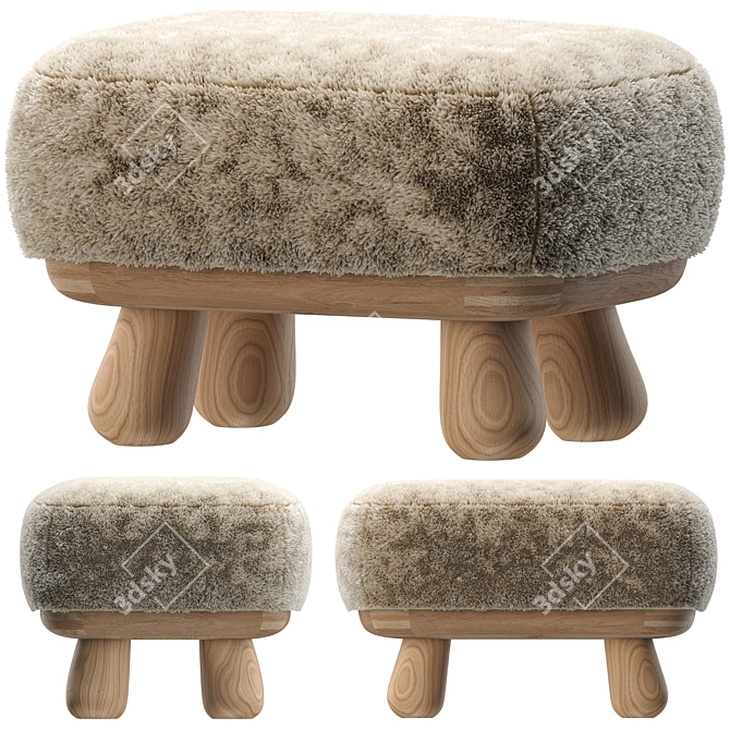 Luxurious Clifford Ottoman with Fur 3D model image 1