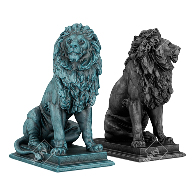 Regal Lion Sitting Sculpture 3D model image 3