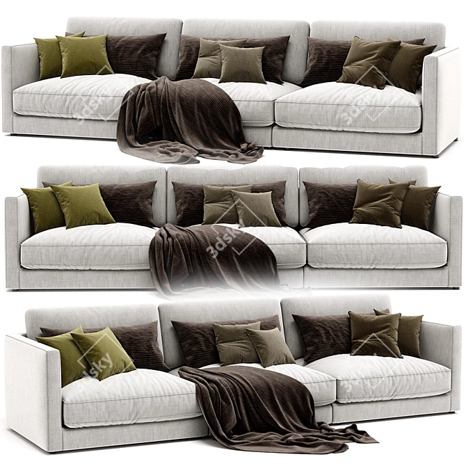 Elegant Blanche Katarina 3-Seater Sofa 3D model image 2