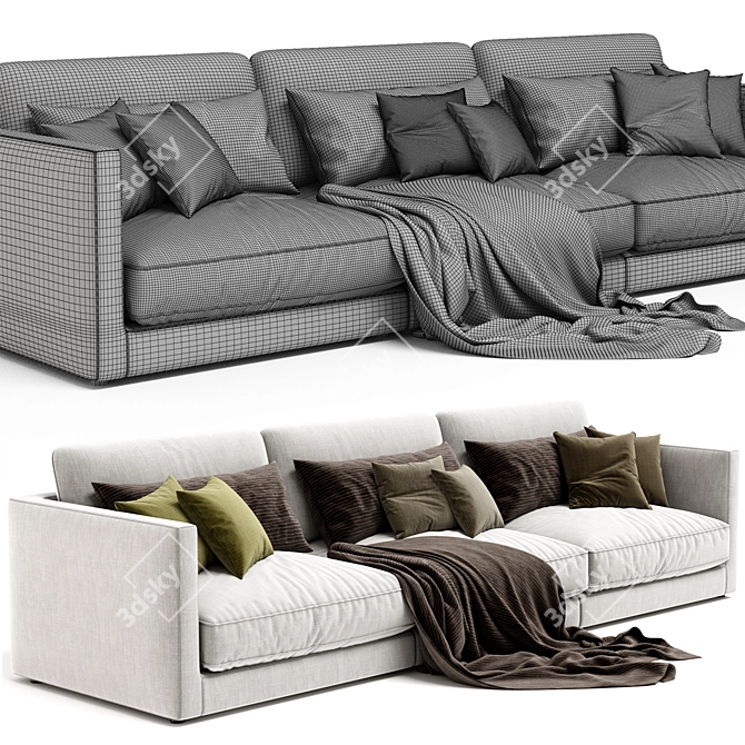 Elegant Blanche Katarina 3-Seater Sofa 3D model image 3