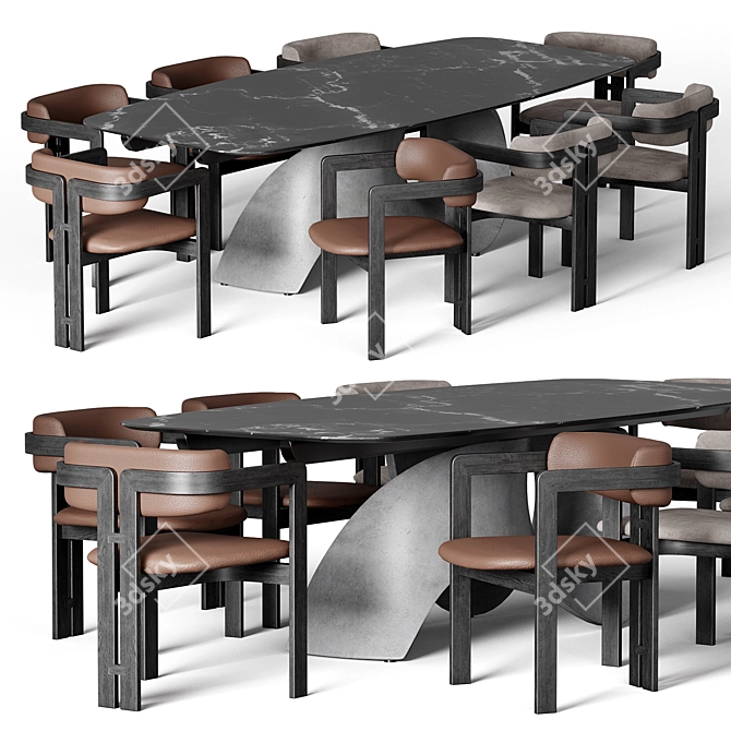 Modern Dining Set Scene 3D model image 1