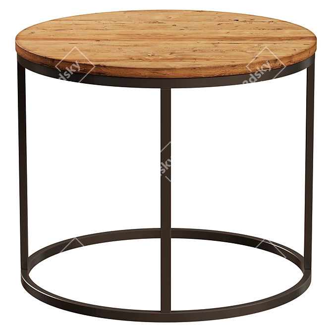 Industrial Round Wood Metal Table 3D model image 2