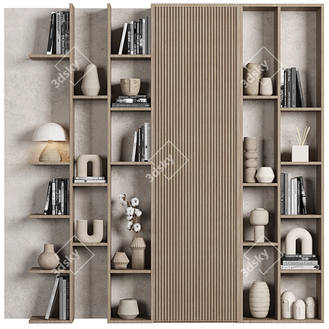 Modular Bookcase with High-Quality Textures 3D model image 1