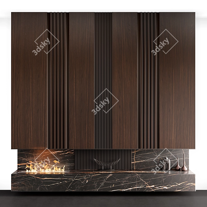 Rustic Fireplace Wall Marble Composition 3D model image 1