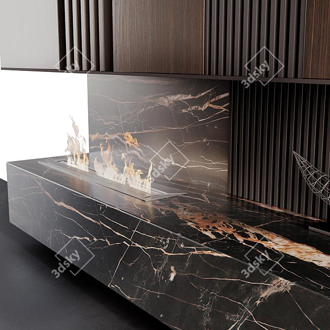 Rustic Fireplace Wall Marble Composition 3D model image 3