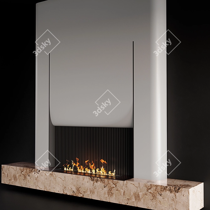 Contemporary Fireplace Wall with Marble 3D model image 3