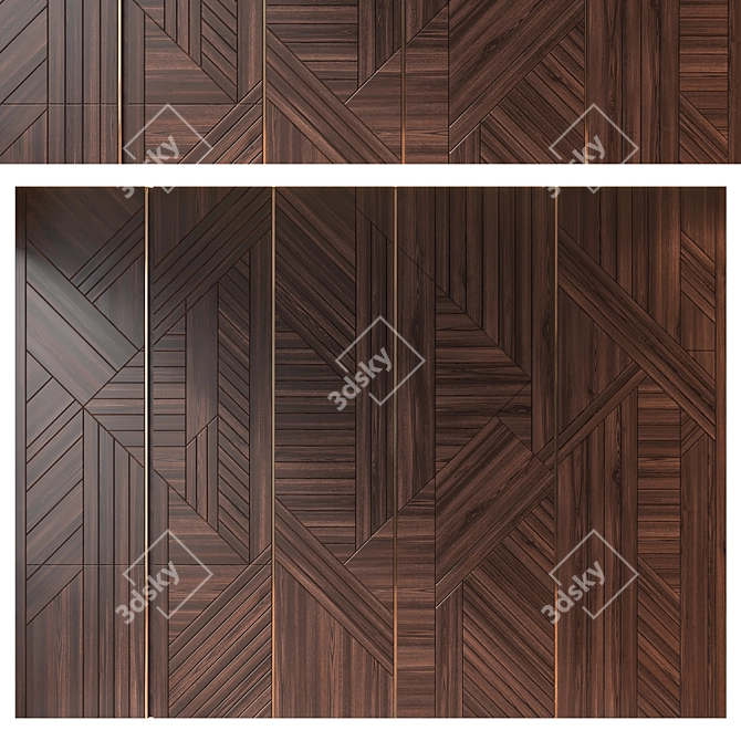 Modern Wood Panel Wall Set 3D model image 1