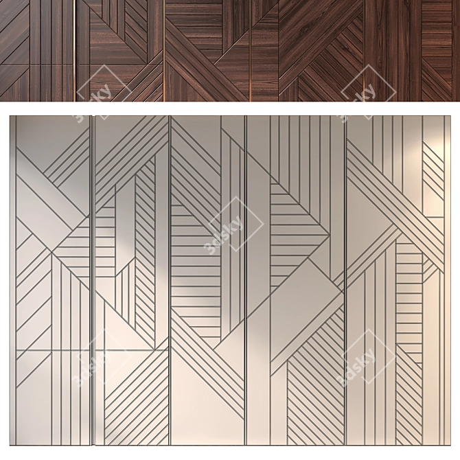 Modern Wood Panel Wall Set 3D model image 2