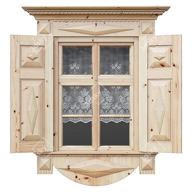 Rustic Wooden Window with Shutters 3D model image 1