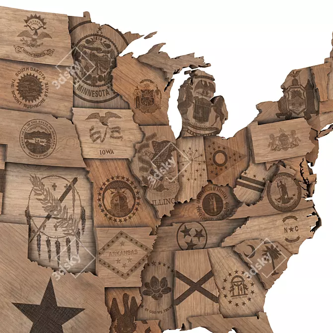  Wooden USA Wall Map Set 3D model image 2