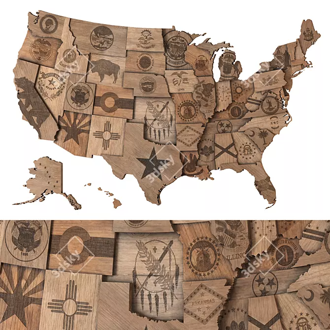  Wooden USA Wall Map Set 3D model image 4