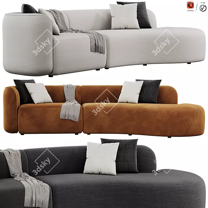 Modern Glamor Round Portofino Sofa 3D model image 1